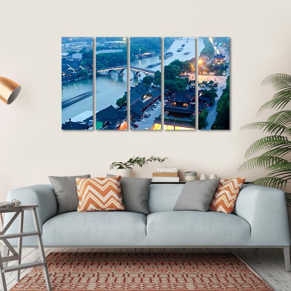 Gongchen Bridge At Dusk Canvas Wall Art-5 Horizontal-Gallery Wrap-22" x 12"-Tiaracle