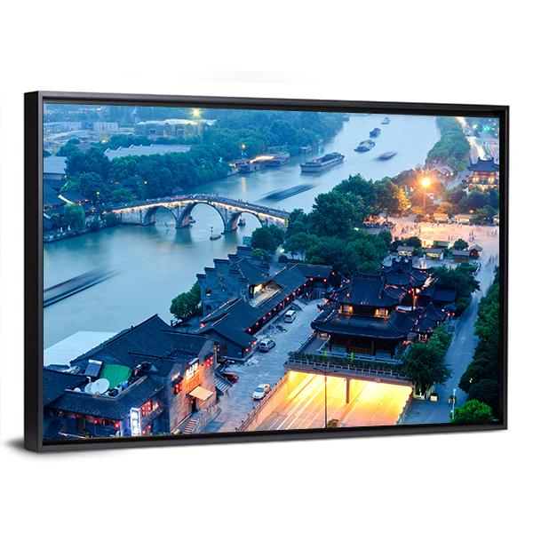 Gongchen Bridge At Dusk Canvas Wall Art-3 Horizontal-Gallery Wrap-25" x 16"-Tiaracle