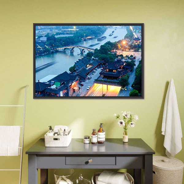 Gongchen Bridge At Dusk Canvas Wall Art-1 Piece-Floating Frame-24" x 16"-Tiaracle