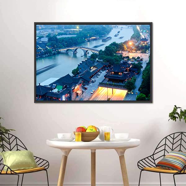 Gongchen Bridge At Dusk Canvas Wall Art-3 Horizontal-Gallery Wrap-25" x 16"-Tiaracle