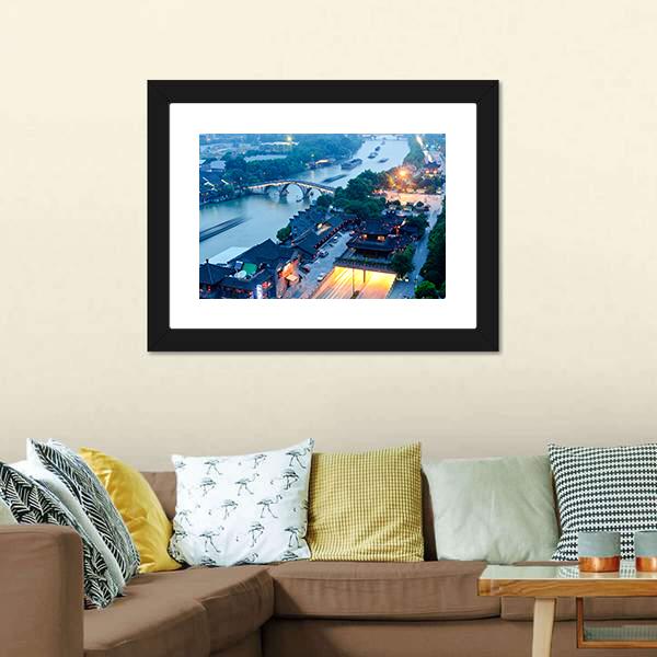 Gongchen Bridge At Dusk Canvas Wall Art-3 Horizontal-Gallery Wrap-25" x 16"-Tiaracle