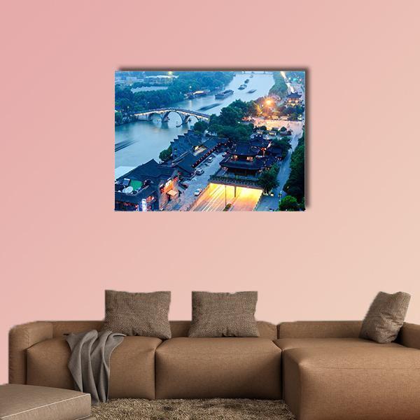 Gongchen Bridge At Dusk Canvas Wall Art-5 Star-Gallery Wrap-62" x 32"-Tiaracle