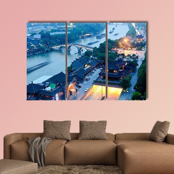 Gongchen Bridge At Dusk Canvas Wall Art-3 Horizontal-Gallery Wrap-37" x 24"-Tiaracle