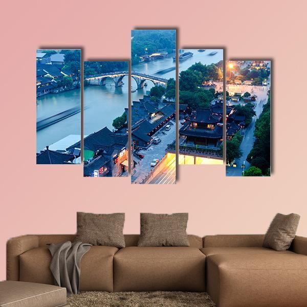Gongchen Bridge At Dusk Canvas Wall Art-5 Pop-Gallery Wrap-47" x 32"-Tiaracle