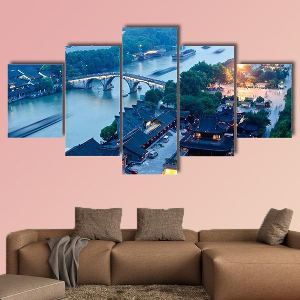 Gongchen Bridge At Dusk Canvas Wall Art-5 Star-Gallery Wrap-62" x 32"-Tiaracle
