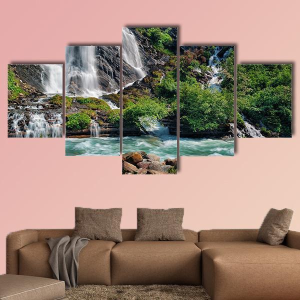 Schleierfall Waterfall Canvas Wall Art-5 Star-Gallery Wrap-62" x 32"-Tiaracle