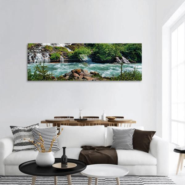 Schleierfall Waterfall Panoramic Canvas Wall Art-3 Piece-25" x 08"-Tiaracle