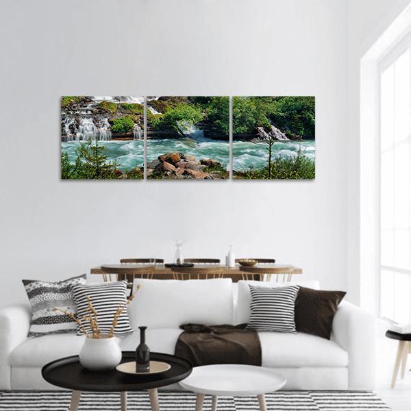 Schleierfall Waterfall Panoramic Canvas Wall Art-3 Piece-25" x 08"-Tiaracle