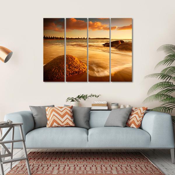 Gorgeous Sunrise On Australian Beach Canvas Wall Art-4 Horizontal-Gallery Wrap-34" x 24"-Tiaracle
