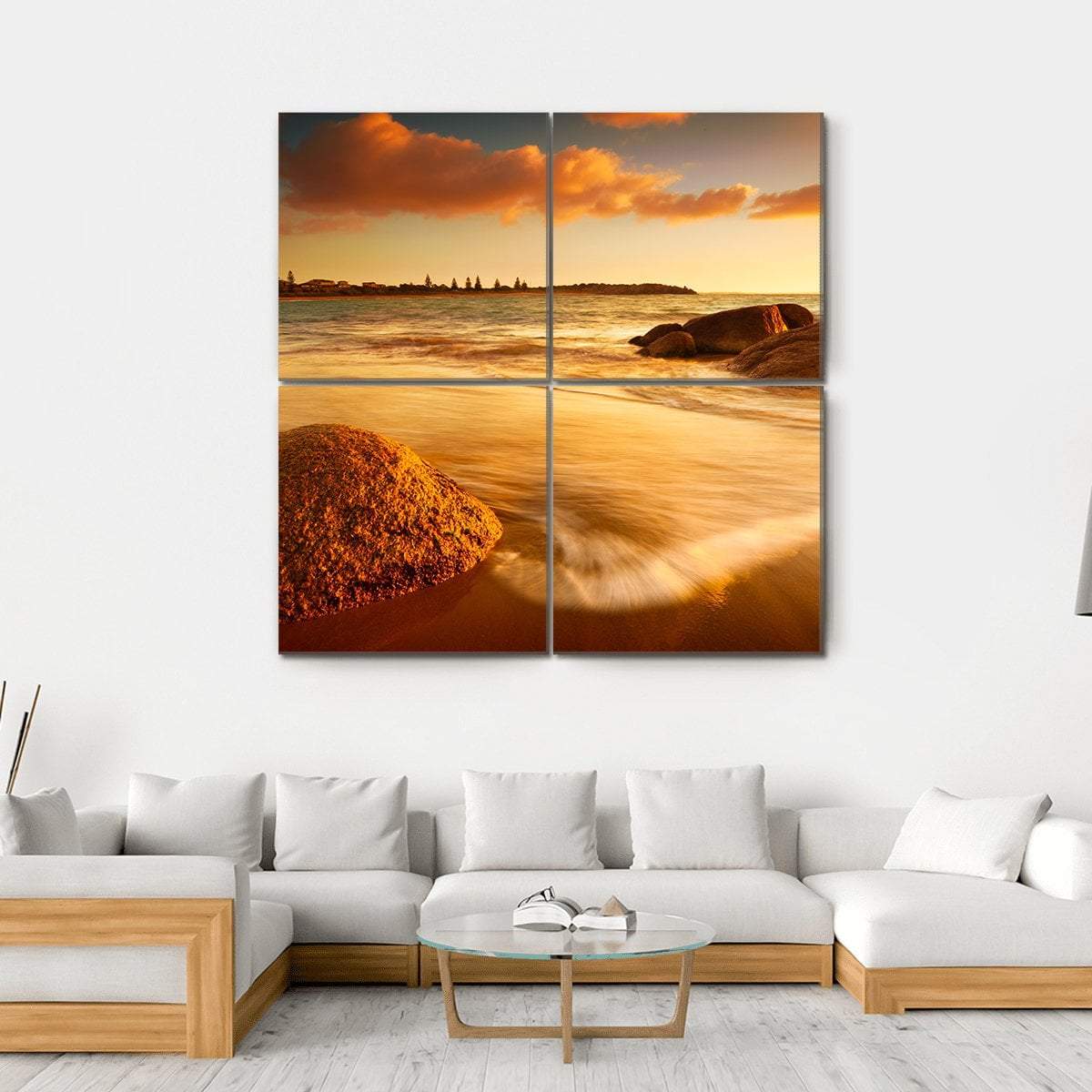 Gorgeous Sunrise On Australian Beach Canvas Wall Art-4 Square-Gallery Wrap-17" x 17"-Tiaracle
