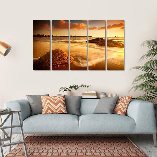 Gorgeous Sunrise On Australian Beach Canvas Wall Art-5 Horizontal-Gallery Wrap-22" x 12"-Tiaracle