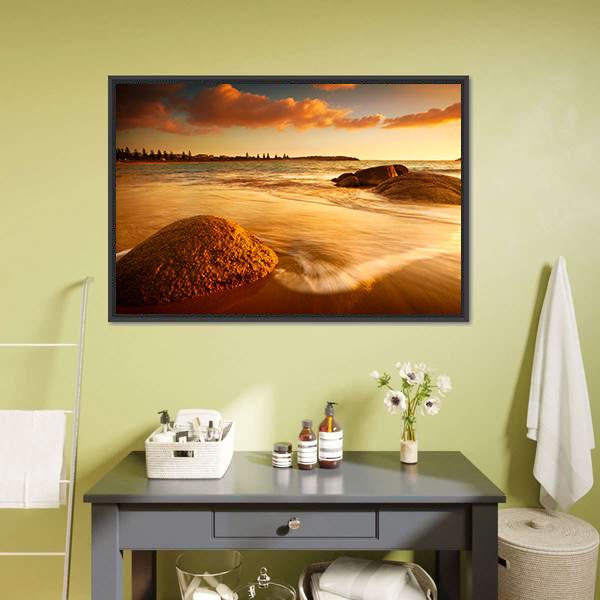 Gorgeous Sunrise On Australian Beach Canvas Wall Art-1 Piece-Floating Frame-24" x 16"-Tiaracle