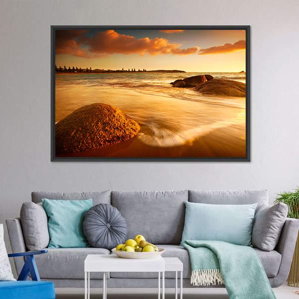 Gorgeous Sunrise On Australian Beach Canvas Wall Art-3 Horizontal-Gallery Wrap-25" x 16"-Tiaracle