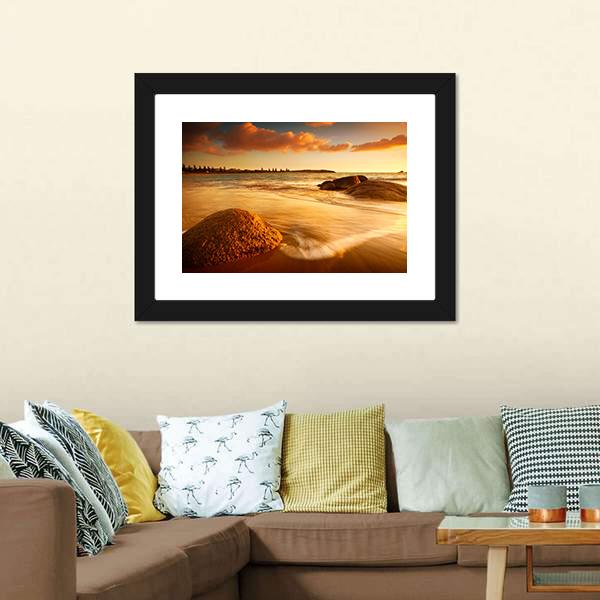Gorgeous Sunrise On Australian Beach Canvas Wall Art-3 Horizontal-Gallery Wrap-25" x 16"-Tiaracle