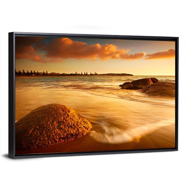 Gorgeous Sunrise On Australian Beach Canvas Wall Art-5 Horizontal-Gallery Wrap-22" x 12"-Tiaracle