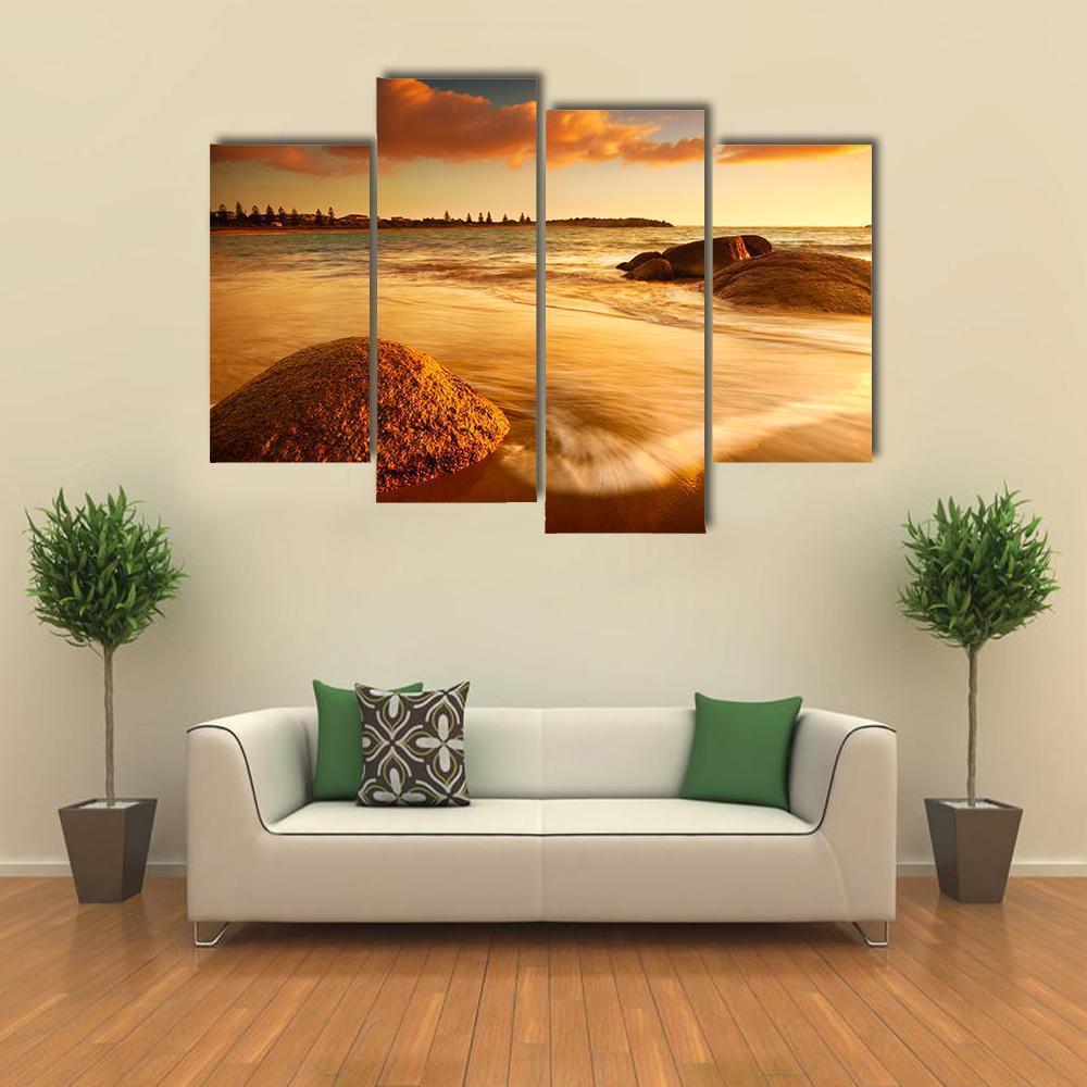 Gorgeous Sunrise On Australian Beach Canvas Wall Art-4 Pop-Gallery Wrap-50" x 32"-Tiaracle