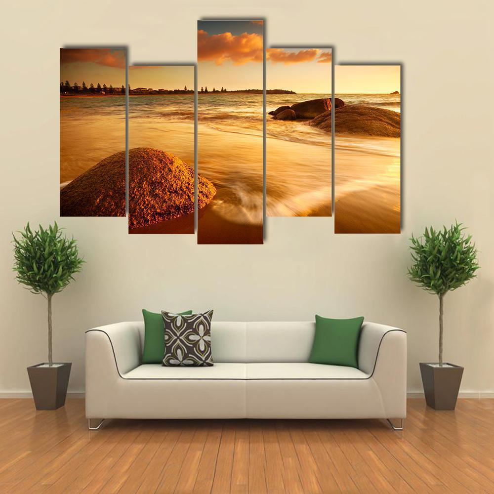 Gorgeous Sunrise On Australian Beach Canvas Wall Art-5 Pop-Gallery Wrap-47" x 32"-Tiaracle