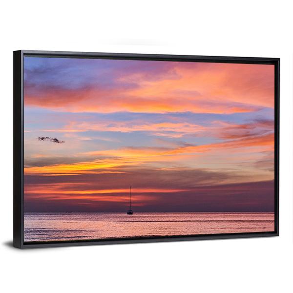 Gorgeous Sunset Over Ocean Canvas Wall Art-3 Horizontal-Gallery Wrap-25" x 16"-Tiaracle