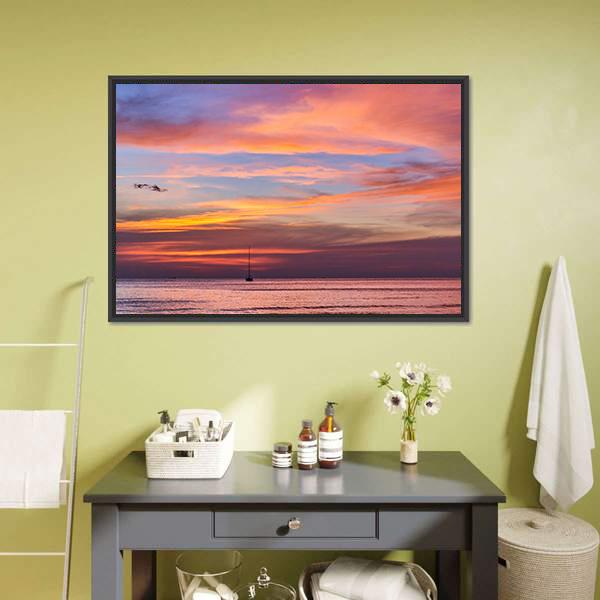 Gorgeous Sunset Over Ocean Canvas Wall Art-1 Piece-Floating Frame-24" x 16"-Tiaracle