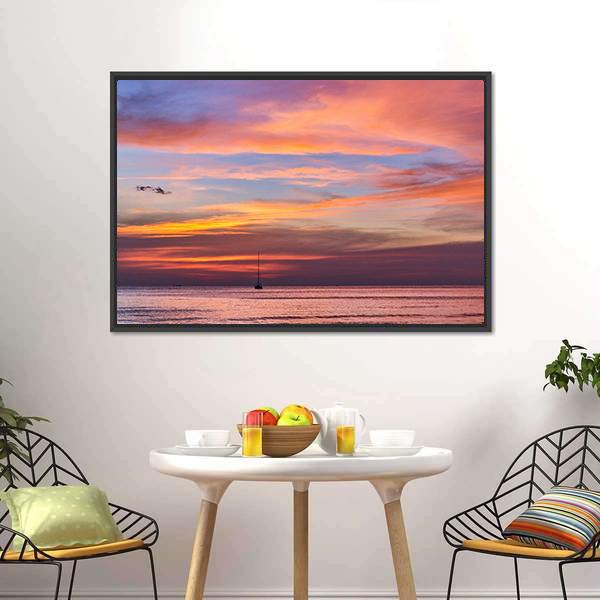 Gorgeous Sunset Over Ocean Canvas Wall Art-3 Horizontal-Gallery Wrap-25" x 16"-Tiaracle