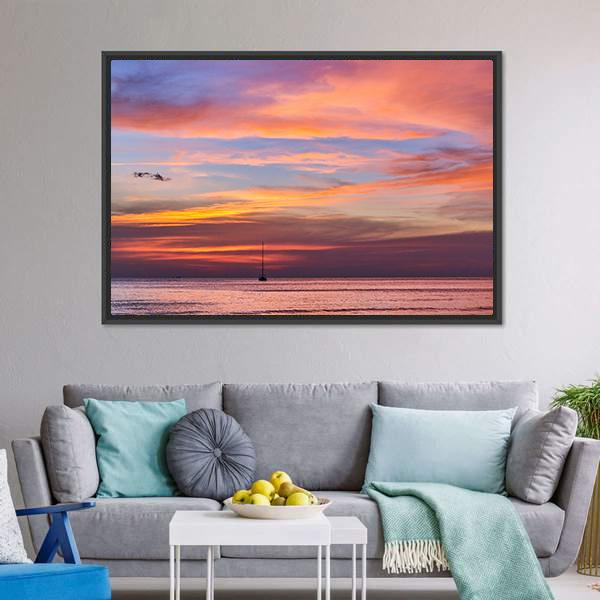 Gorgeous Sunset Over Ocean Canvas Wall Art-3 Horizontal-Gallery Wrap-25" x 16"-Tiaracle