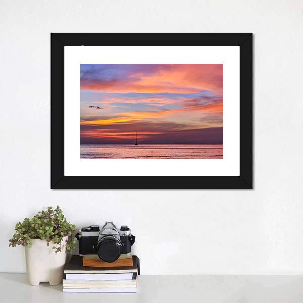 Gorgeous Sunset Over Ocean Canvas Wall Art-1 Piece-Framed Print-20" x 16"-Tiaracle