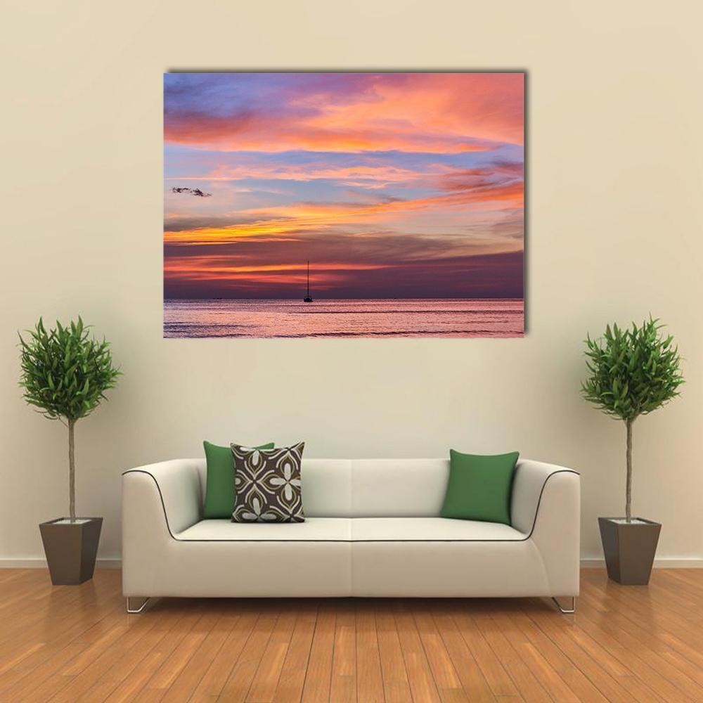 Gorgeous Sunset Over Ocean Canvas Wall Art-1 Piece-Gallery Wrap-48" x 32"-Tiaracle