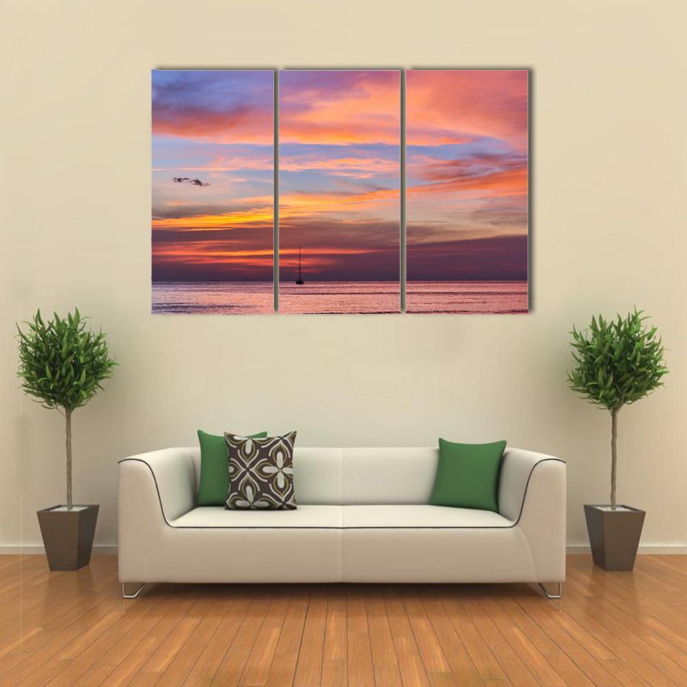 Gorgeous Sunset Over Ocean Canvas Wall Art-3 Horizontal-Gallery Wrap-37" x 24"-Tiaracle