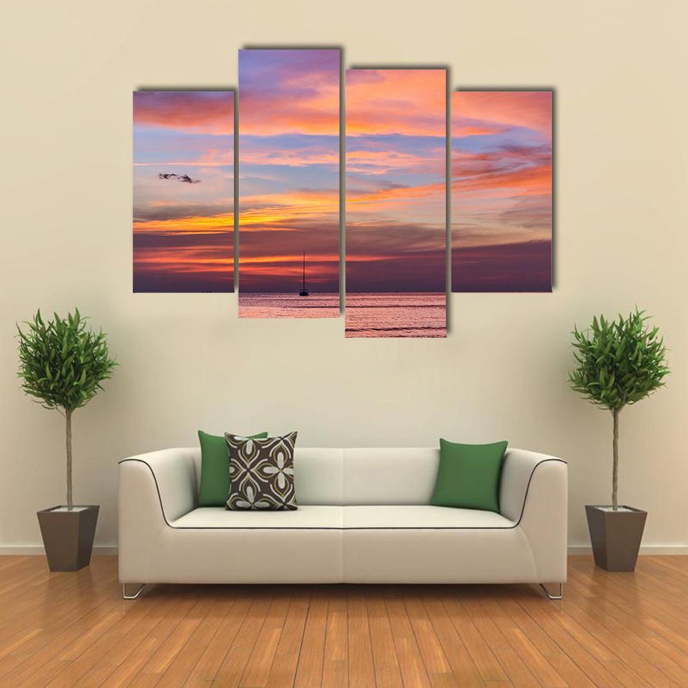 Gorgeous Sunset Over Ocean Canvas Wall Art-4 Pop-Gallery Wrap-50" x 32"-Tiaracle
