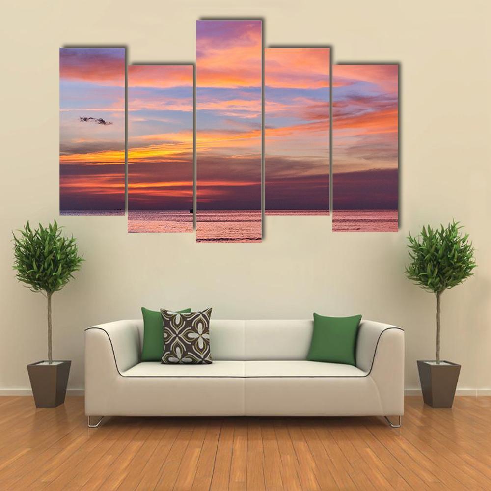 Gorgeous Sunset Over Ocean Canvas Wall Art-5 Pop-Gallery Wrap-47" x 32"-Tiaracle