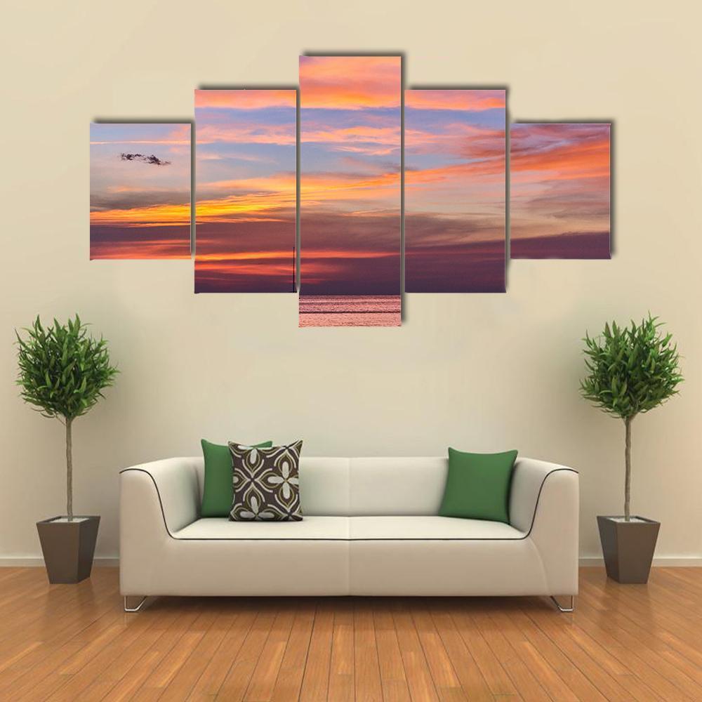 Gorgeous Sunset Over Ocean Canvas Wall Art-5 Star-Gallery Wrap-62" x 32"-Tiaracle