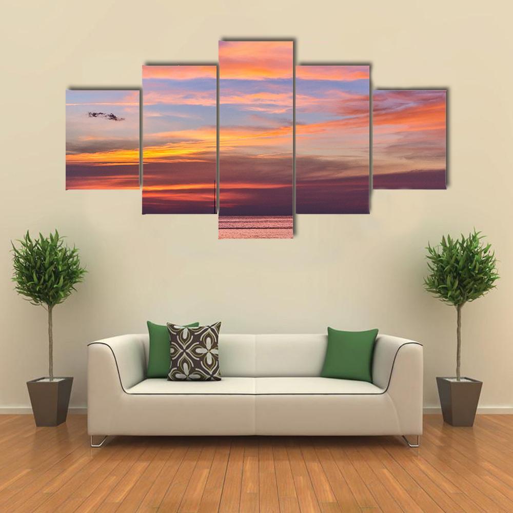 Gorgeous Sunset Over Ocean Canvas Wall Art-4 Pop-Gallery Wrap-50" x 32"-Tiaracle