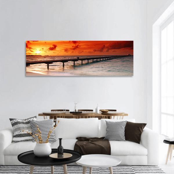 Sunset Over Jetty Panoramic Canvas Wall Art-3 Piece-25" x 08"-Tiaracle