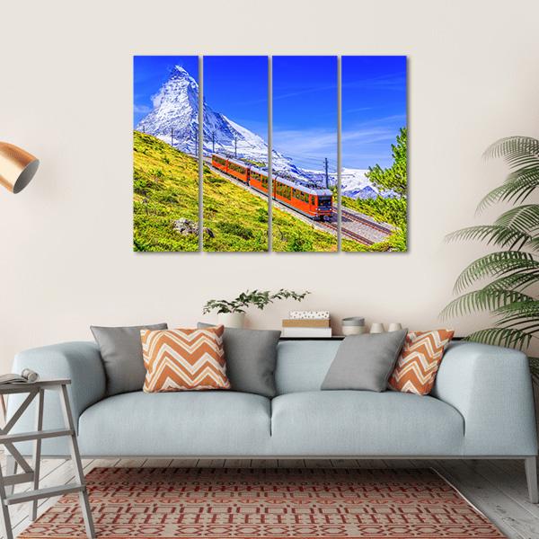 Gornergrat Tourist Train With Matterhorn Mountain Canvas Wall Art-4 Horizontal-Gallery Wrap-34" x 24"-Tiaracle