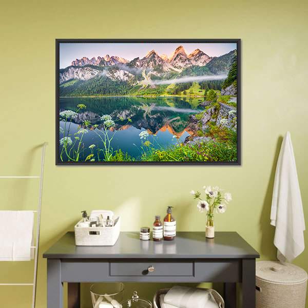 Gosausee Lake Austria Canvas Wall Art-1 Piece-Floating Frame-24" x 16"-Tiaracle