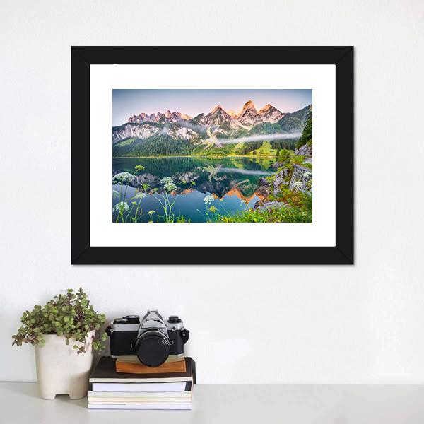 Gosausee Lake Austria Canvas Wall Art-1 Piece-Framed Print-20" x 16"-Tiaracle