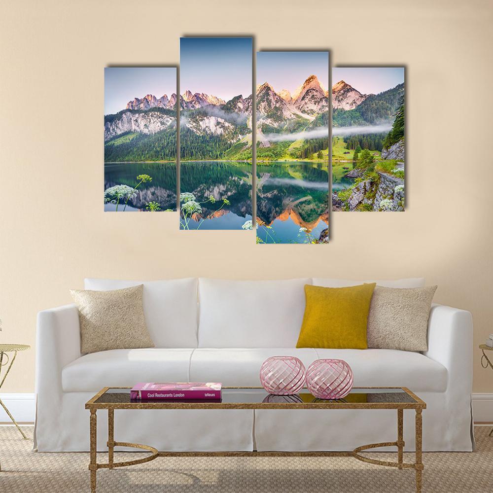 Gosausee Lake Austria Canvas Wall Art-4 Pop-Gallery Wrap-50" x 32"-Tiaracle