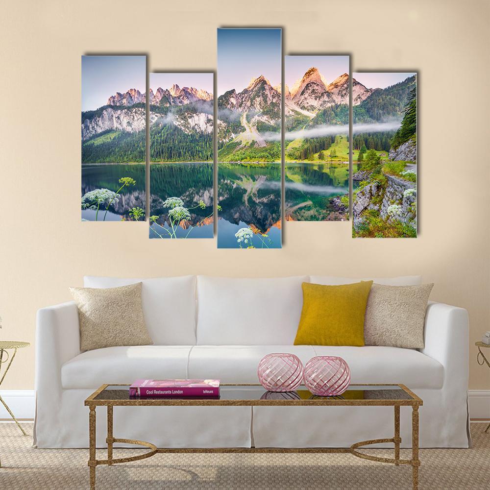 Gosausee Lake Austria Canvas Wall Art-5 Pop-Gallery Wrap-47" x 32"-Tiaracle