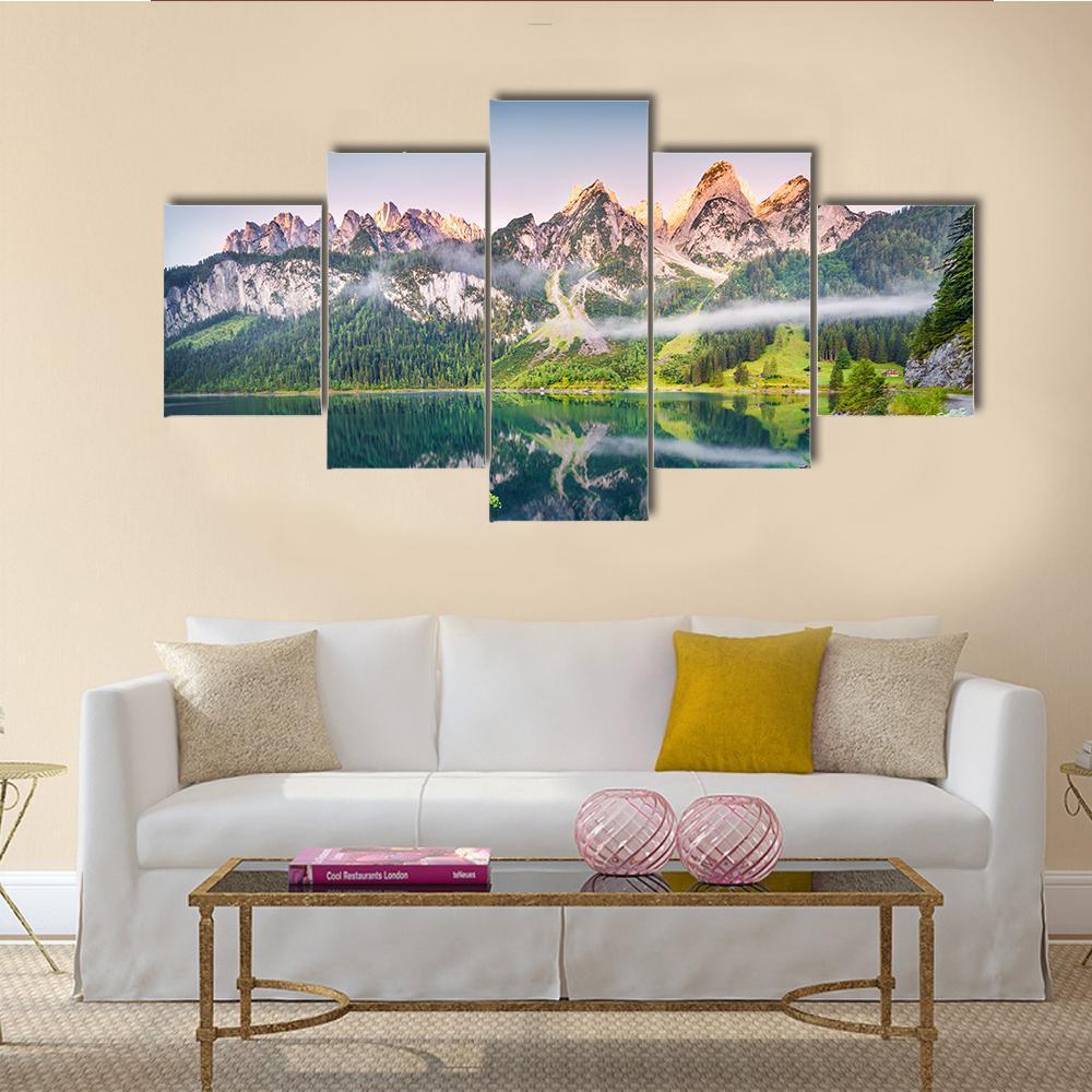 Gosausee Lake Austria Canvas Wall Art-5 Star-Gallery Wrap-62" x 32"-Tiaracle
