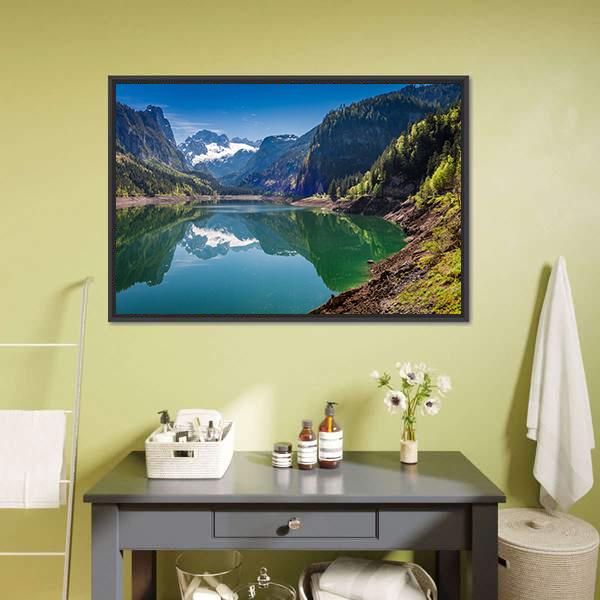 Gosausee Lake Canvas Wall Art-1 Piece-Floating Frame-24" x 16"-Tiaracle