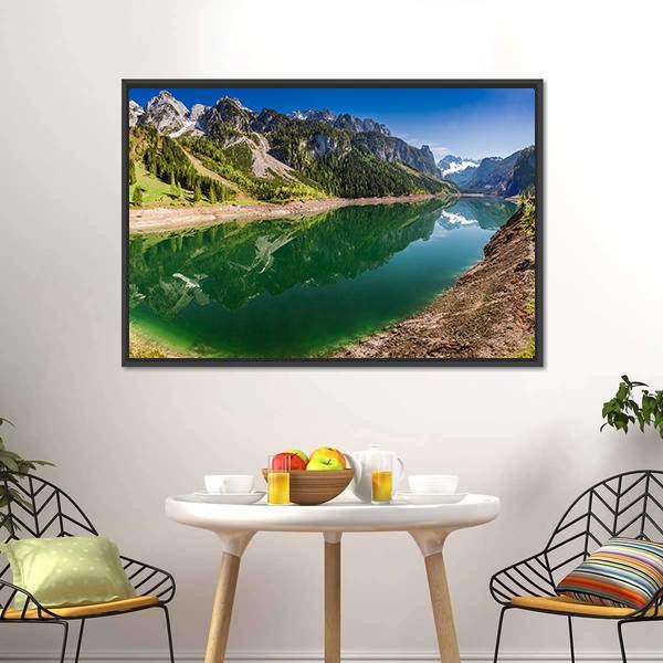 Gosausee Lake In Spring Canvas Wall Art-1 Piece-Floating Frame-24" x 16"-Tiaracle