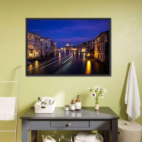 Grand Canal At Night Canvas Wall Art-1 Piece-Floating Frame-24" x 16"-Tiaracle