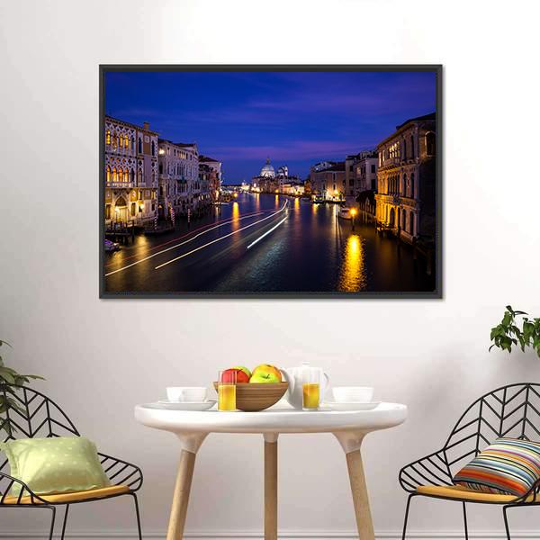 Grand Canal At Night Canvas Wall Art-3 Horizontal-Gallery Wrap-25" x 16"-Tiaracle