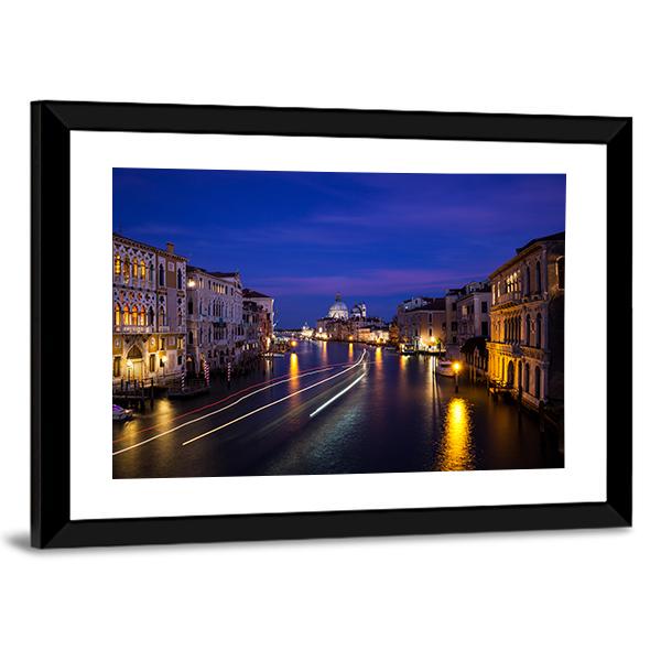 Grand Canal At Night Canvas Wall Art-3 Horizontal-Gallery Wrap-25" x 16"-Tiaracle