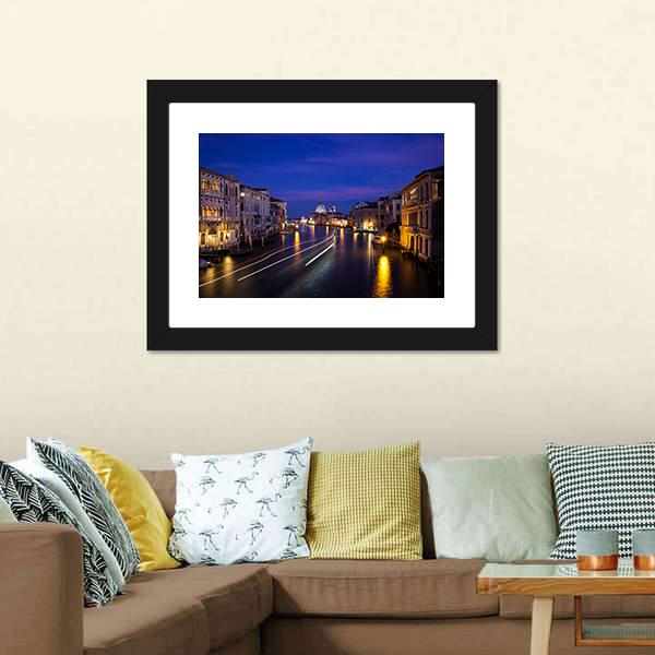 Grand Canal At Night Canvas Wall Art-3 Horizontal-Gallery Wrap-25" x 16"-Tiaracle