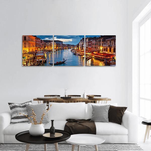 Grand Canal At Night Venice Panoramic Canvas Wall Art-3 Piece-25" x 08"-Tiaracle