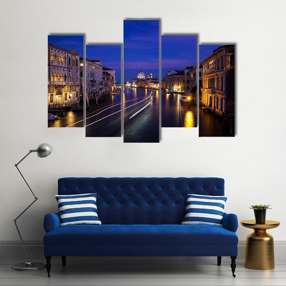 Grand Canal At Night Canvas Wall Art-5 Pop-Gallery Wrap-47" x 32"-Tiaracle