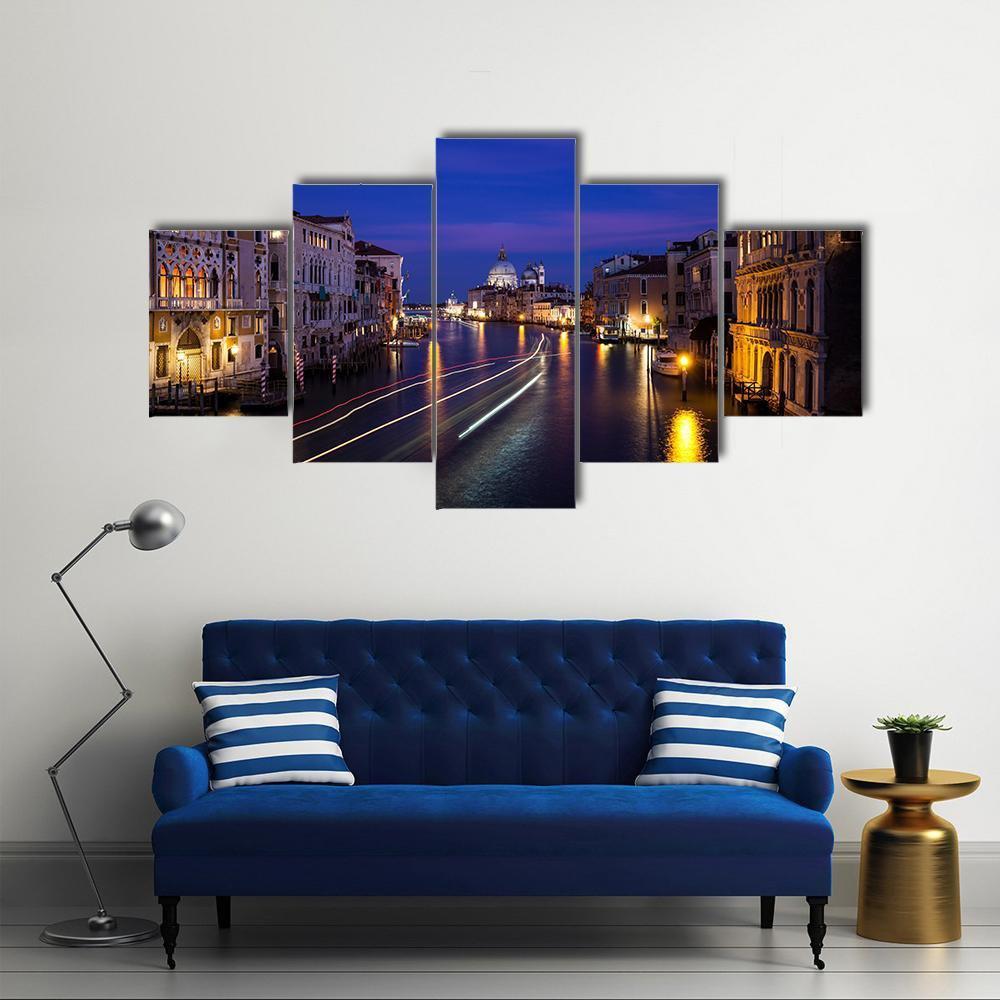 Grand Canal At Night Canvas Wall Art-5 Star-Gallery Wrap-62" x 32"-Tiaracle