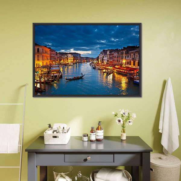 Grand Canal At Night Venice Canvas Wall Art-1 Piece-Floating Frame-24" x 16"-Tiaracle