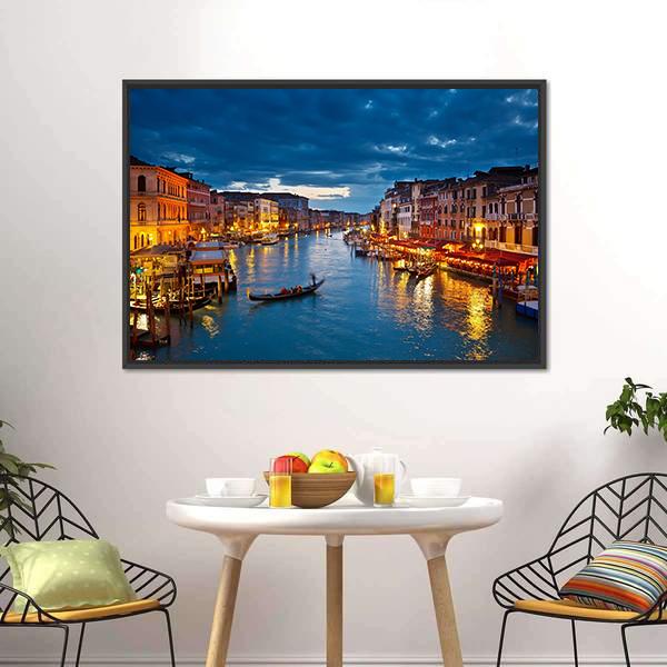 Grand Canal At Night Venice Canvas Wall Art-5 Horizontal-Gallery Wrap-22" x 12"-Tiaracle